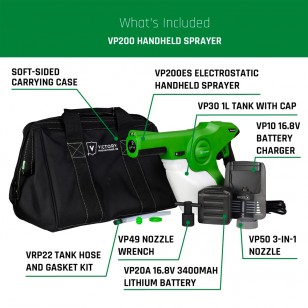 Victory Innovations Cordless Electrostatic Handheld Sprayer for Disinfectants and Sanitizers, 360° Coverage, 3-in-1 Nozzle, Easy Fill Tank Covers 2,800 Sq Ft, Green, 33.8 Fl Oz (Pack of 1), (VP200ESK)