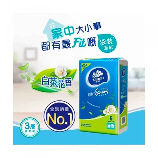 維達 - 超韌白茶花香味袋裝面紙(中碼) 5包裝