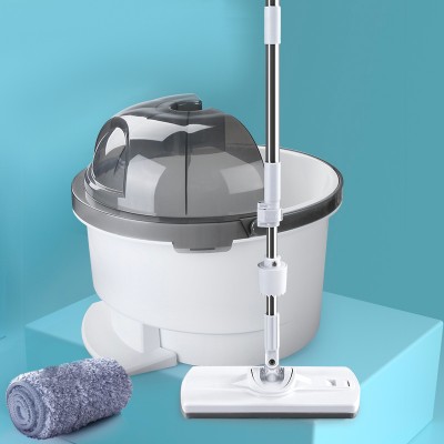 拖把桿旋轉通用免手洗拖布桶家用旋轉地拖甩乾拖布一拖淨拖地神器白色升級款