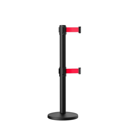 欄杆警戒線警示柱雙節隔離帶伸縮帶-黑色烤漆款