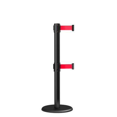 純鑄鐵欄杆警戒線警示柱雙節隔離帶伸縮帶-黑色烤漆款