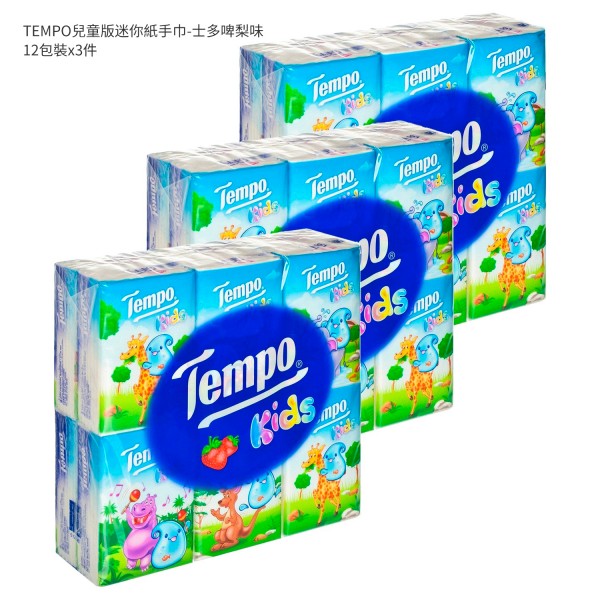 TEMPO兒童版迷你紙手巾-士多啤梨味 - 3件裝 12'SX3