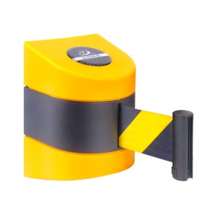 金柯掛壁式伸縮隔離帶黑黃警戒帶塑料排隊掛扣磁吸警示帶5米10米